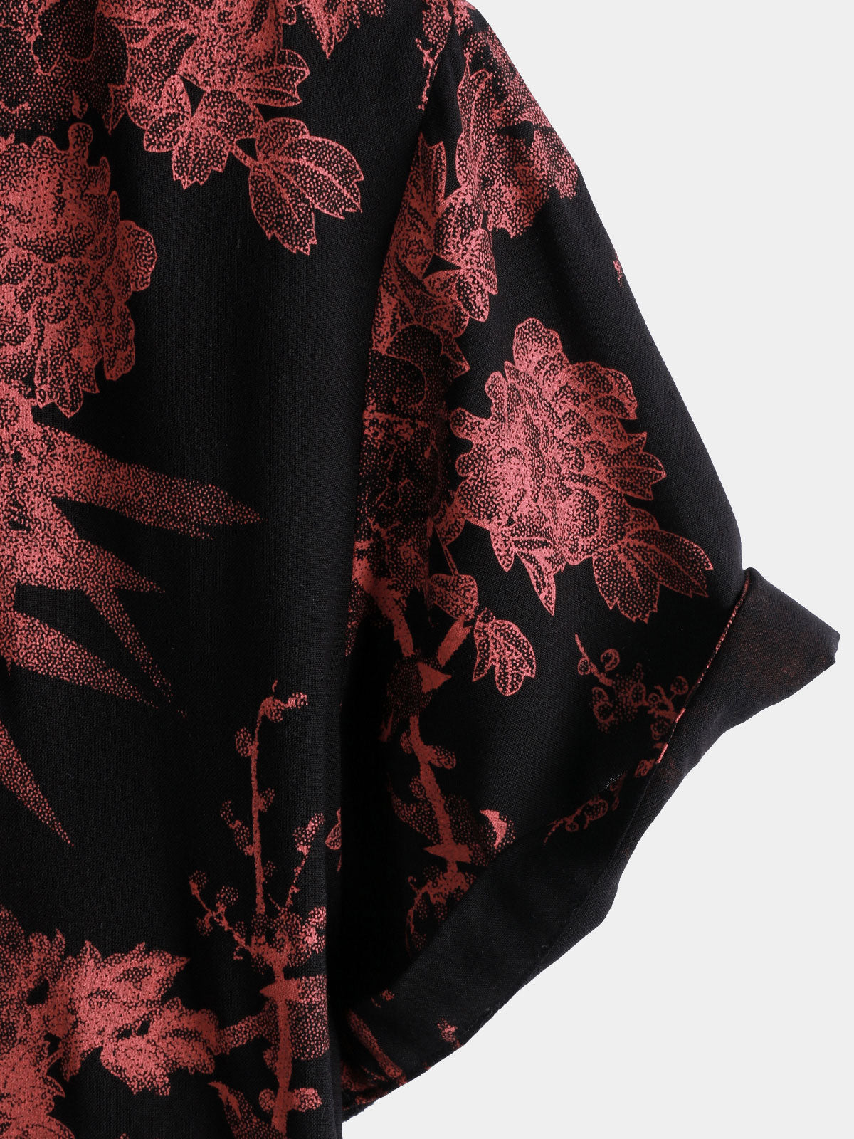 Red and Black Retro Floral Button-Up Beach Shirt