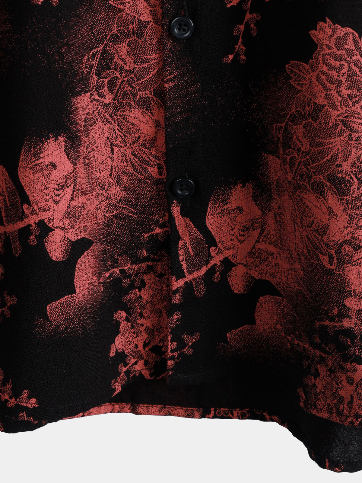 Red and Black Retro Floral Button-Up Beach Shirt