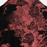 Red and Black Retro Floral Button-Up Beach Shirt