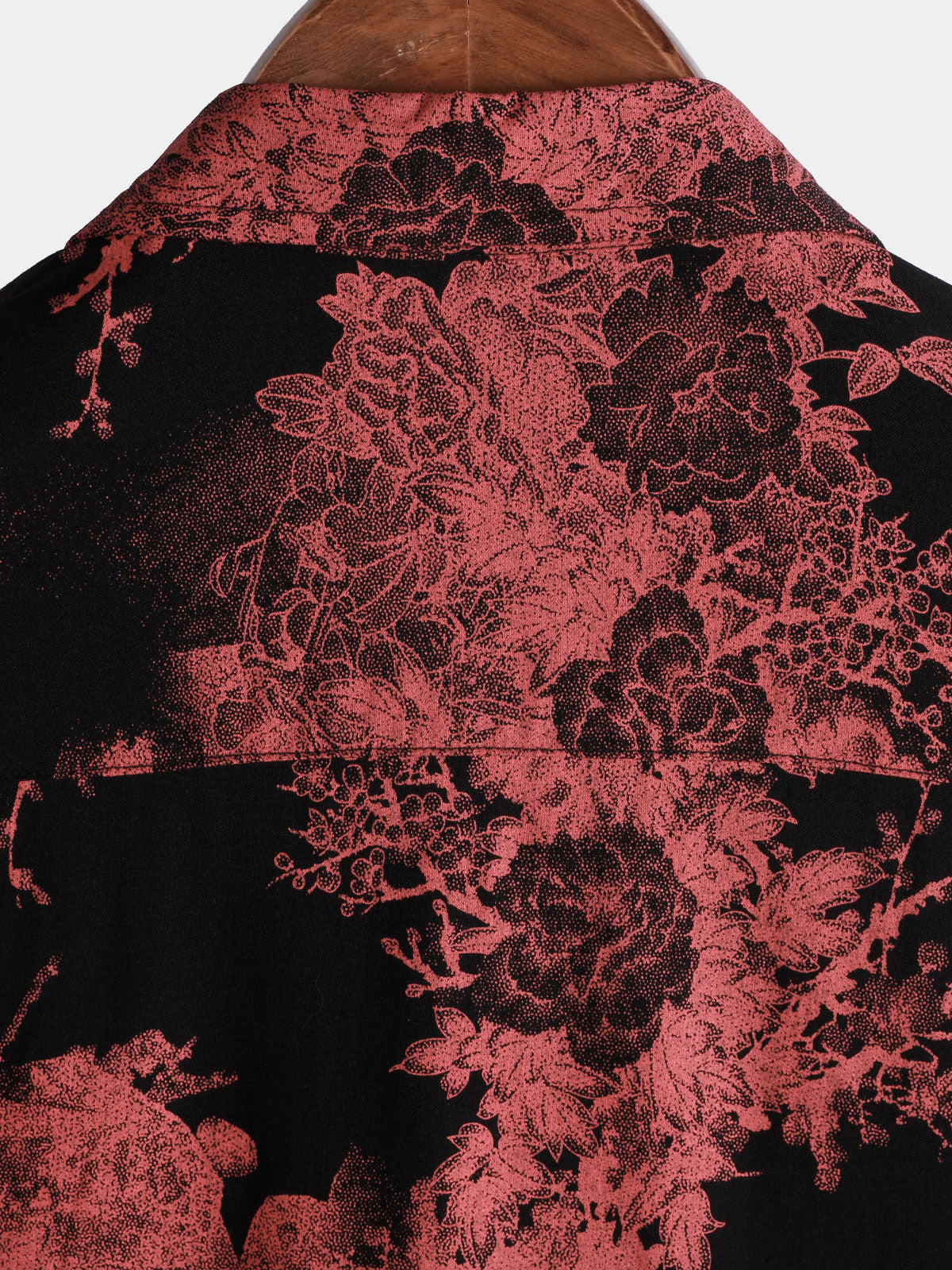 Red and Black Retro Floral Button-Up Beach Shirt