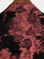Red and Black Retro Floral Button-Up Beach Shirt