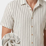 Beige Striped Casual Short Sleeve Shirt