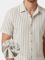 Beige Striped Casual Short Sleeve Shirt