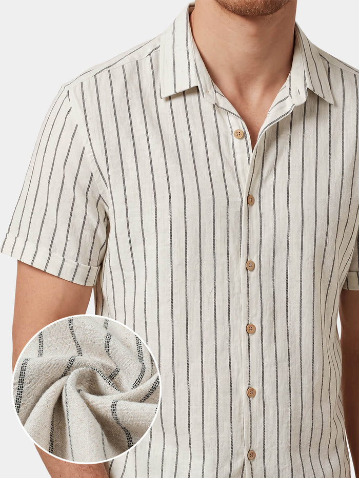 Beige Striped Casual Short Sleeve Shirt