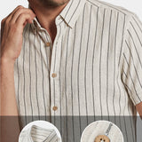 Beige Striped Casual Short Sleeve Shirt