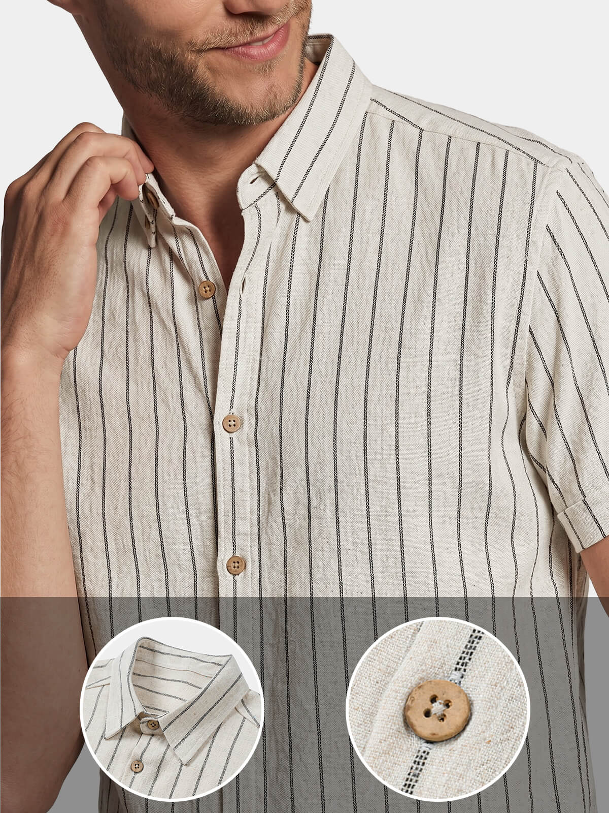 Beige Striped Casual Short Sleeve Shirt