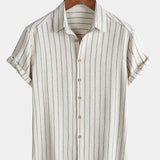 Beige Striped Casual Short Sleeve Shirt