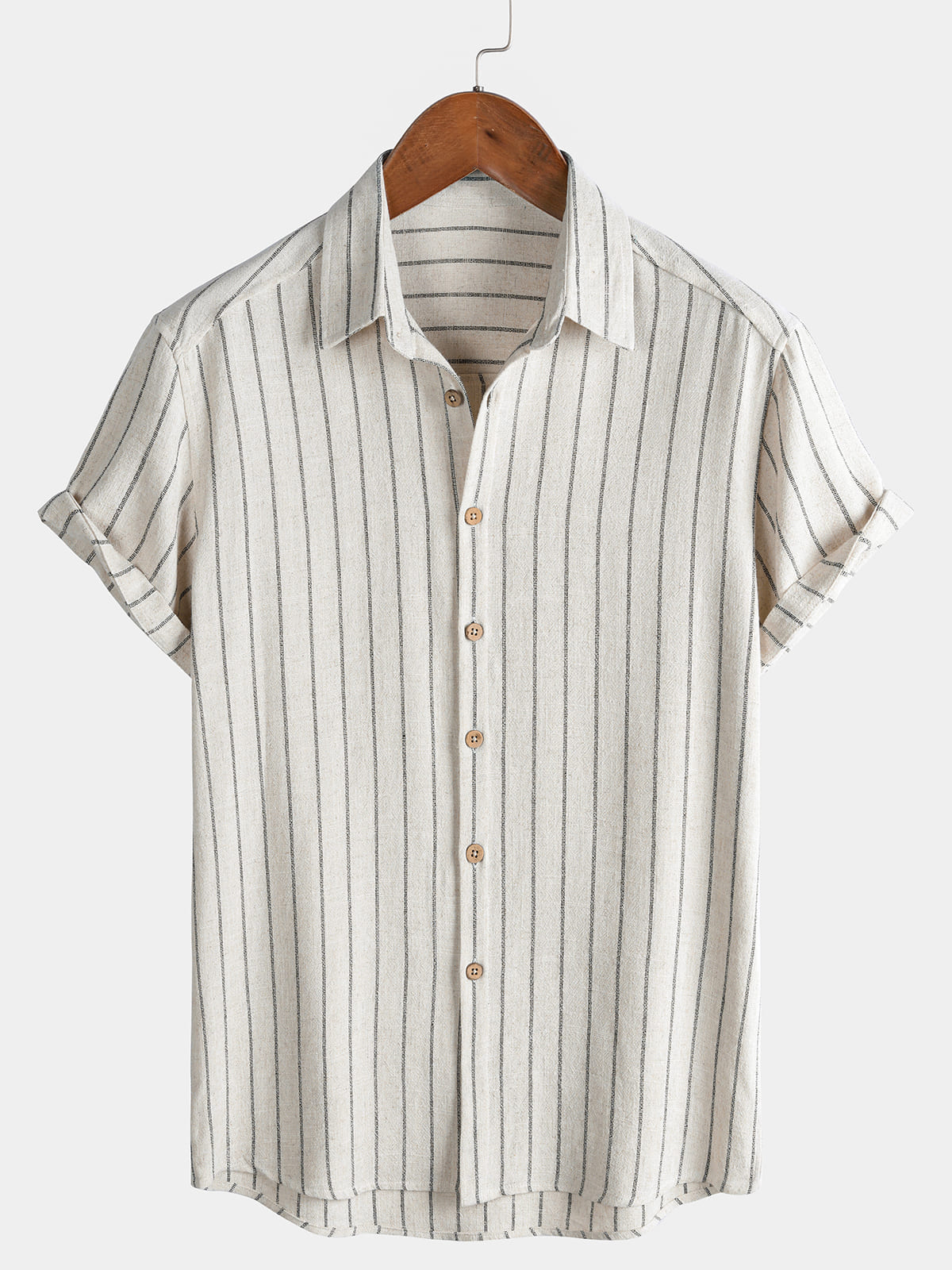 Beige Striped Casual Short Sleeve Shirt