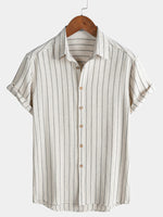 Beige Striped Casual Short Sleeve Shirt
