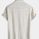 Beige Striped Casual Short Sleeve Shirt