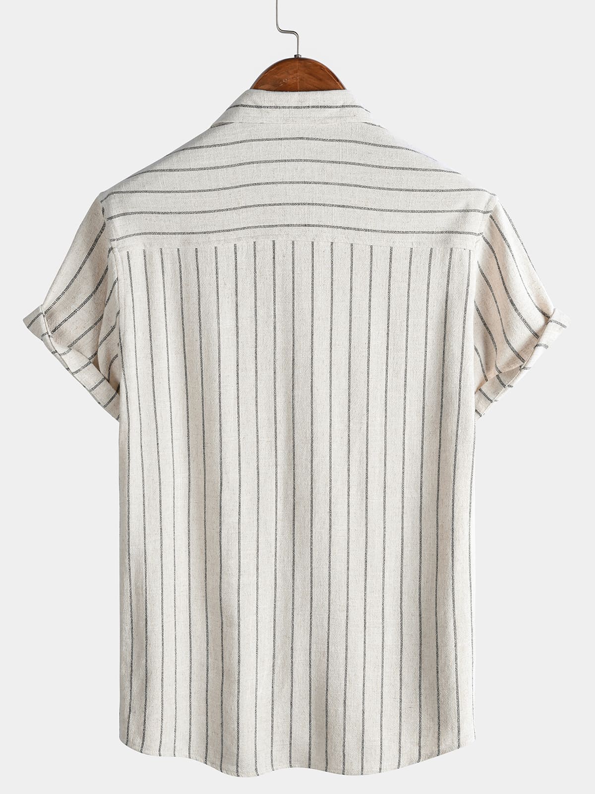 Beige Striped Casual Short Sleeve Shirt