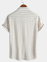 Beige Striped Casual Short Sleeve Shirt
