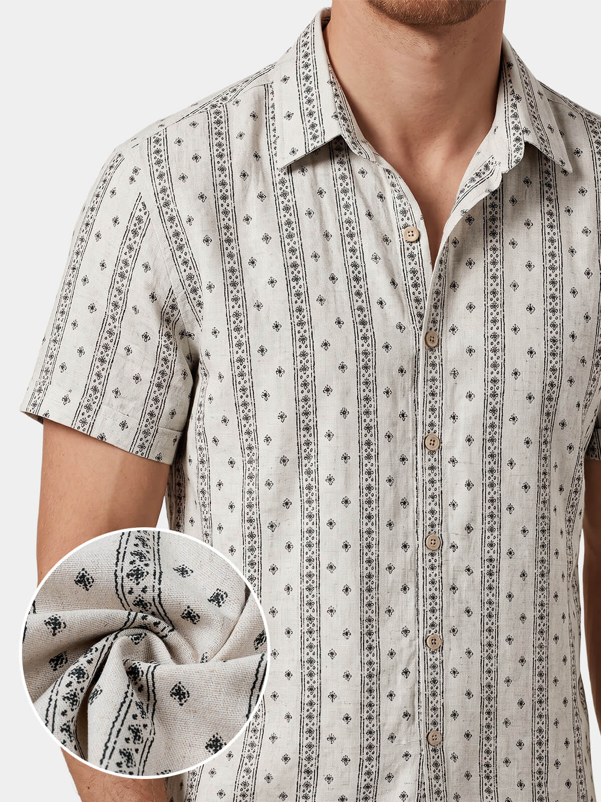 Textured Bohemian Striped Short-Sleeve Summer Shirt