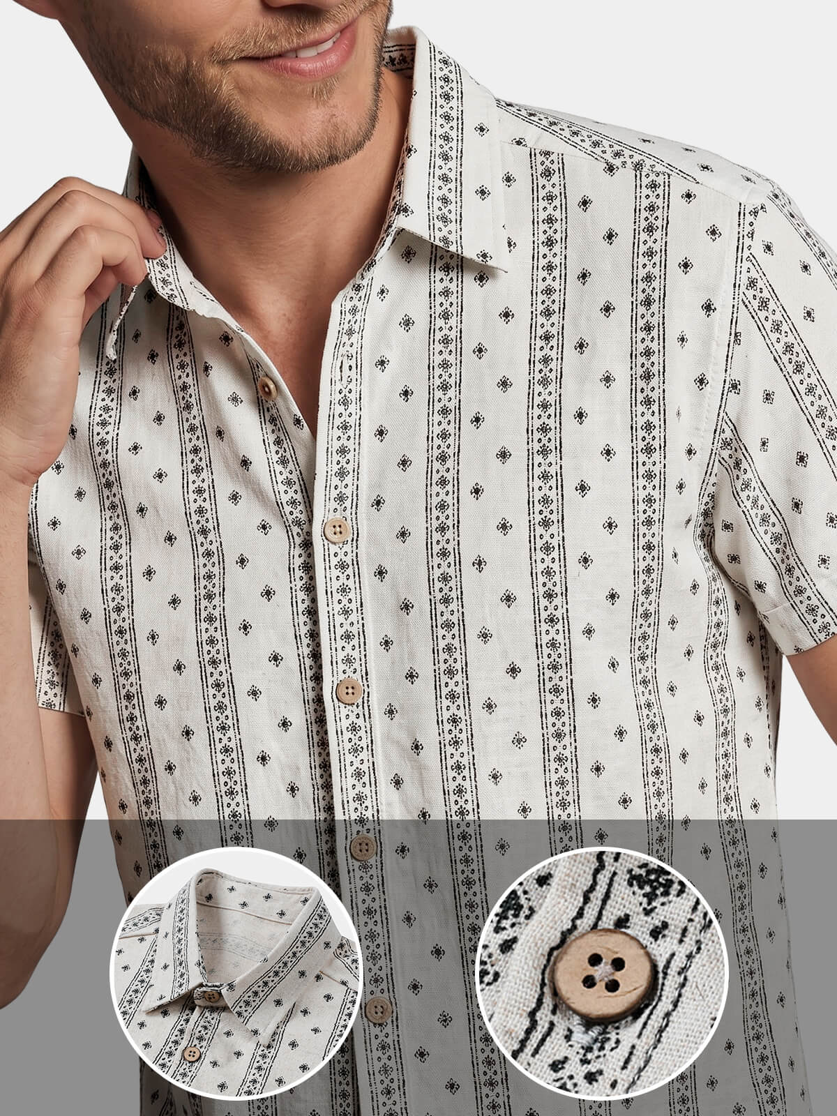 Textured Bohemian Striped Short-Sleeve Summer Shirt