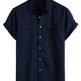 Cotton Short-Sleeve Shirt with Chest Pockets in Solid Color