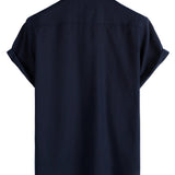 Cotton Short-Sleeve Shirt with Chest Pockets in Solid Color