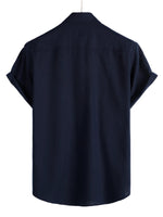 Cotton Short-Sleeve Shirt with Chest Pockets in Solid Color