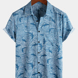 Hawaiian Short-Sleeve Shirt, Ocean Shark Motif, Summer