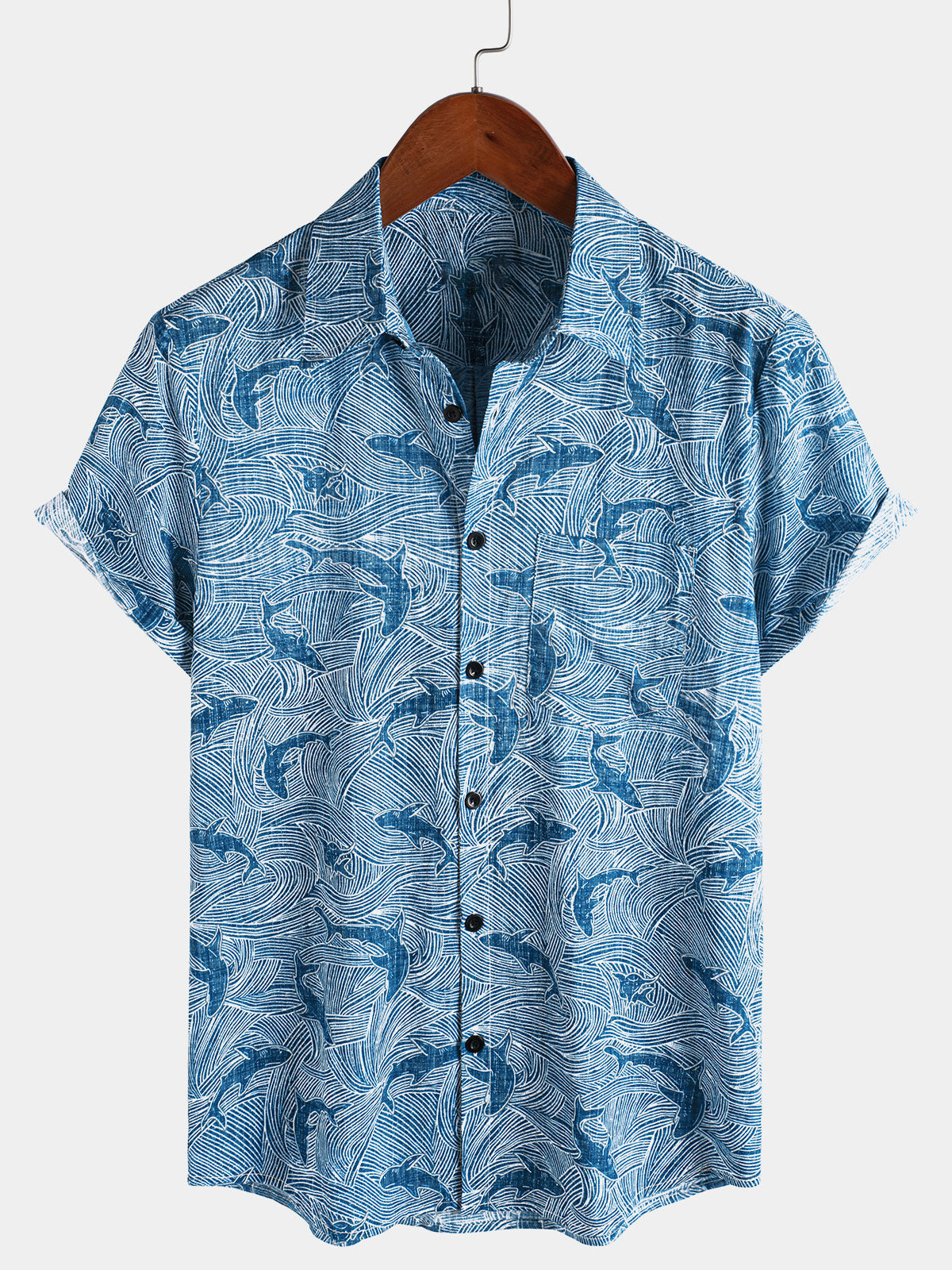 Hawaiian Short-Sleeve Shirt, Ocean Shark Motif, Summer