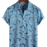 Men's Ocean Shark Hawaiian-Style Cotton Short-Sleeve Shirt