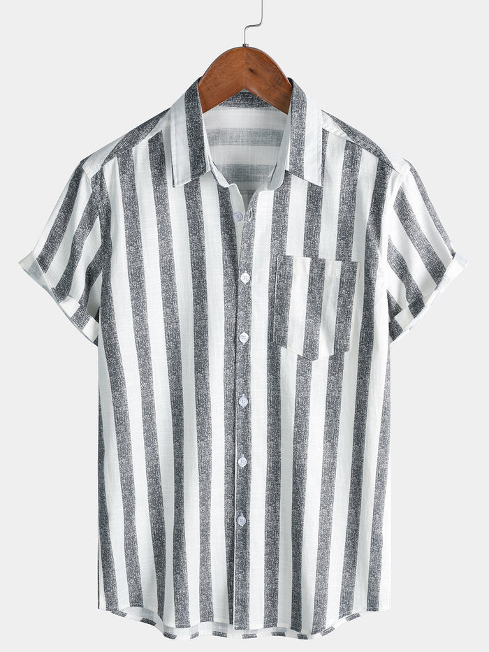 Striped Lightweight Breathable Relaxed Summer Short Sleeve Shirt