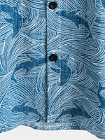 Hawaiian Short-Sleeve Shirt, Ocean Shark Motif, Summer