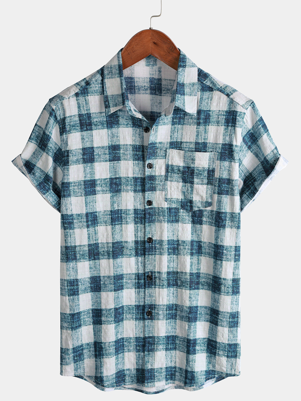 Casual Blue Check Short Sleeve Shirt