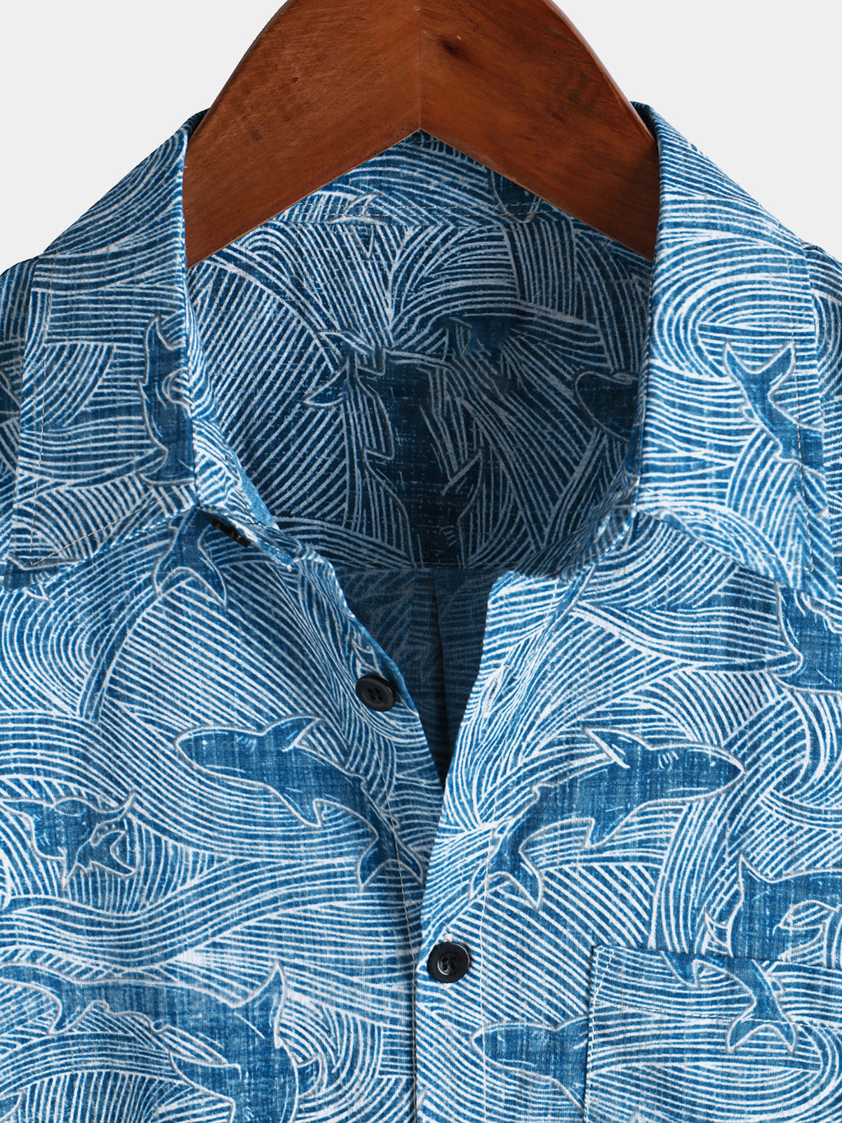 Hawaiian Short-Sleeve Shirt, Ocean Shark Motif, Summer