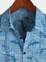 Hawaiian Short-Sleeve Shirt, Ocean Shark Motif, Summer