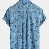 Hawaiian Short-Sleeve Shirt, Ocean Shark Motif, Summer