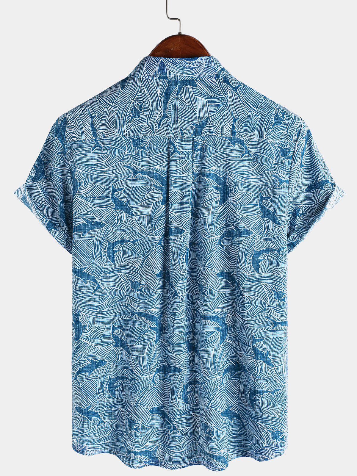 Hawaiian Short-Sleeve Shirt, Ocean Shark Motif, Summer