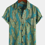 Hawaiian Short-Sleeve Shirt, Green Tropical Leaf Motif, Summer