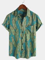 Hawaiian Short-Sleeve Shirt, Green Tropical Leaf Motif, Summer