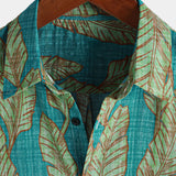 Hawaiian Short-Sleeve Shirt, Green Tropical Leaf Motif, Summer
