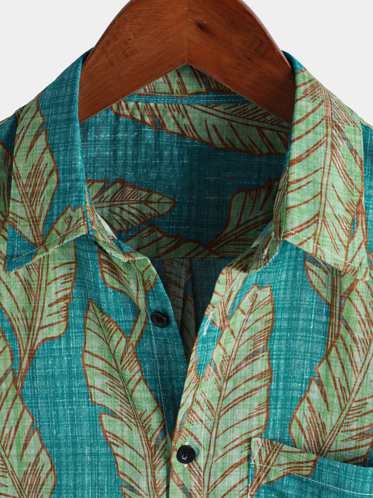 Hawaiian Short-Sleeve Shirt, Green Tropical Leaf Motif, Summer