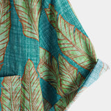 Hawaiian Short-Sleeve Shirt, Green Tropical Leaf Motif, Summer