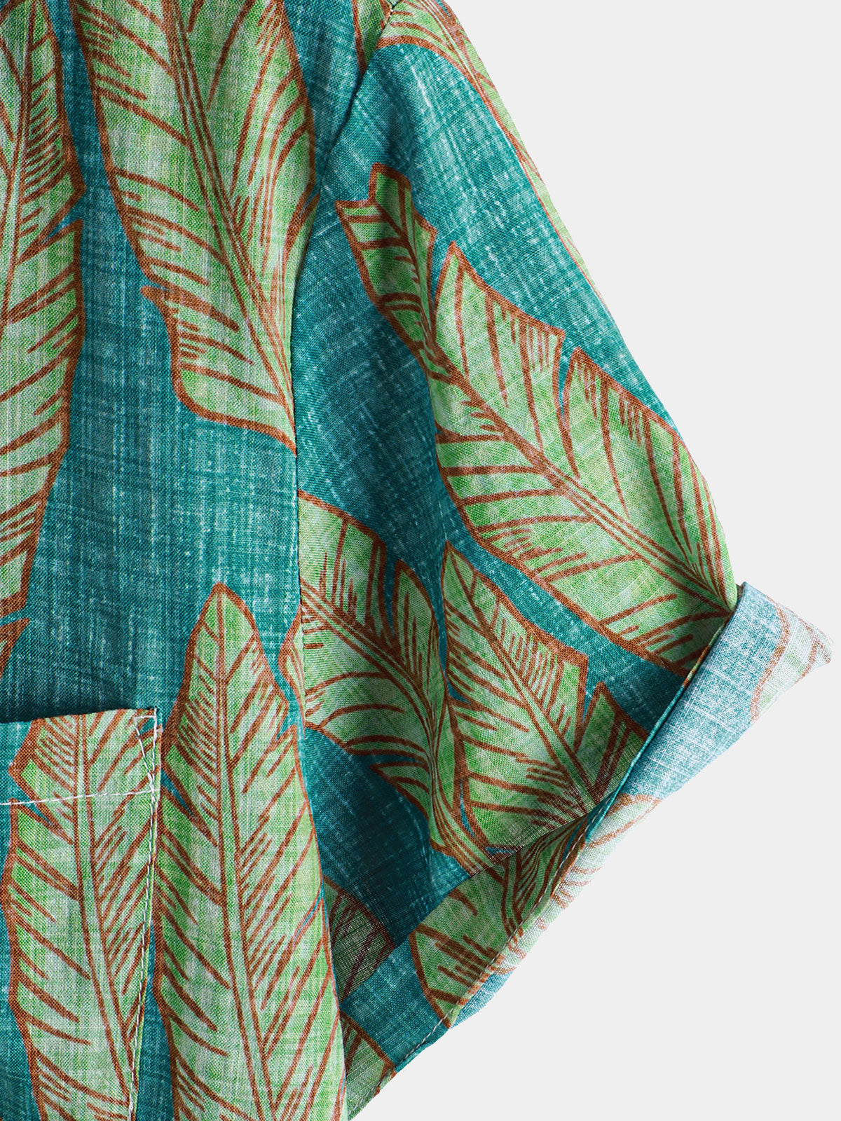 Hawaiian Short-Sleeve Shirt, Green Tropical Leaf Motif, Summer