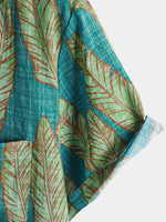 Hawaiian Short-Sleeve Shirt, Green Tropical Leaf Motif, Summer