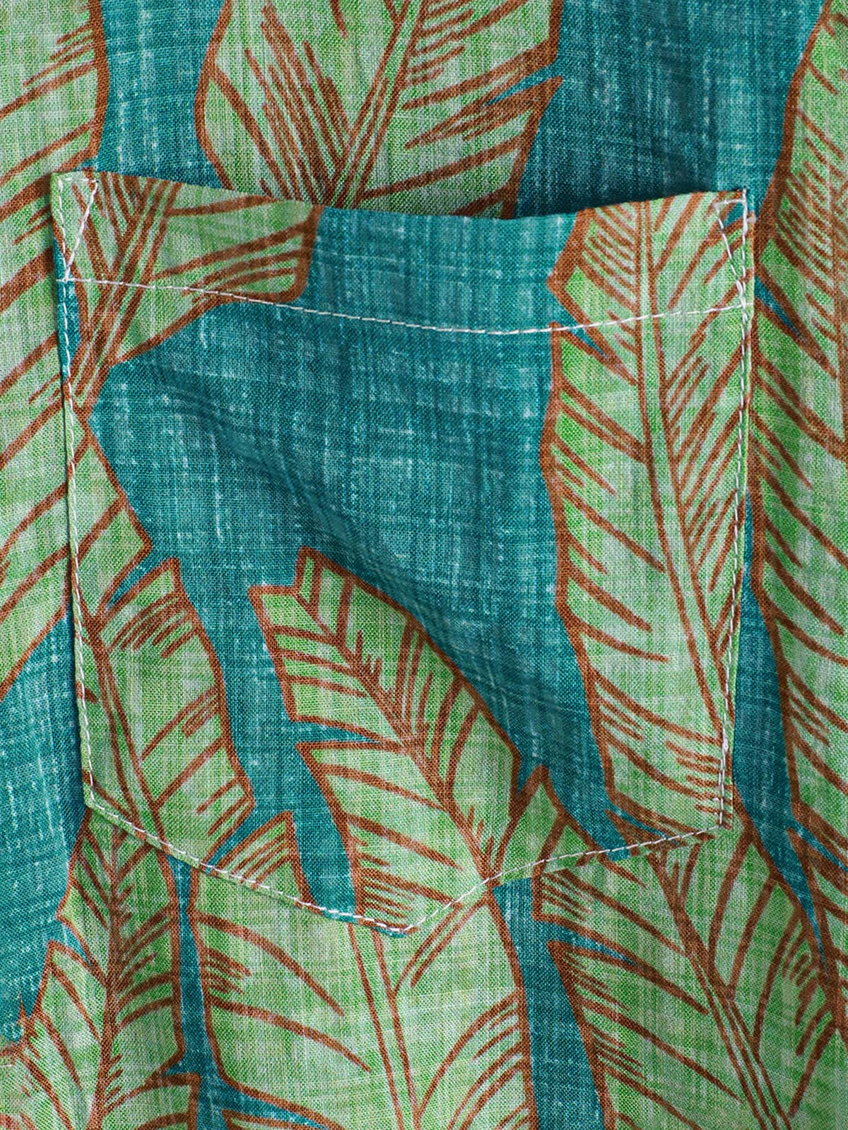 Hawaiian Short-Sleeve Shirt, Green Tropical Leaf Motif, Summer