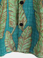 Hawaiian Short-Sleeve Shirt, Green Tropical Leaf Motif, Summer
