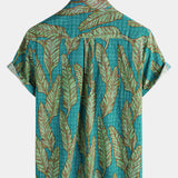 Hawaiian Short-Sleeve Shirt, Green Tropical Leaf Motif, Summer