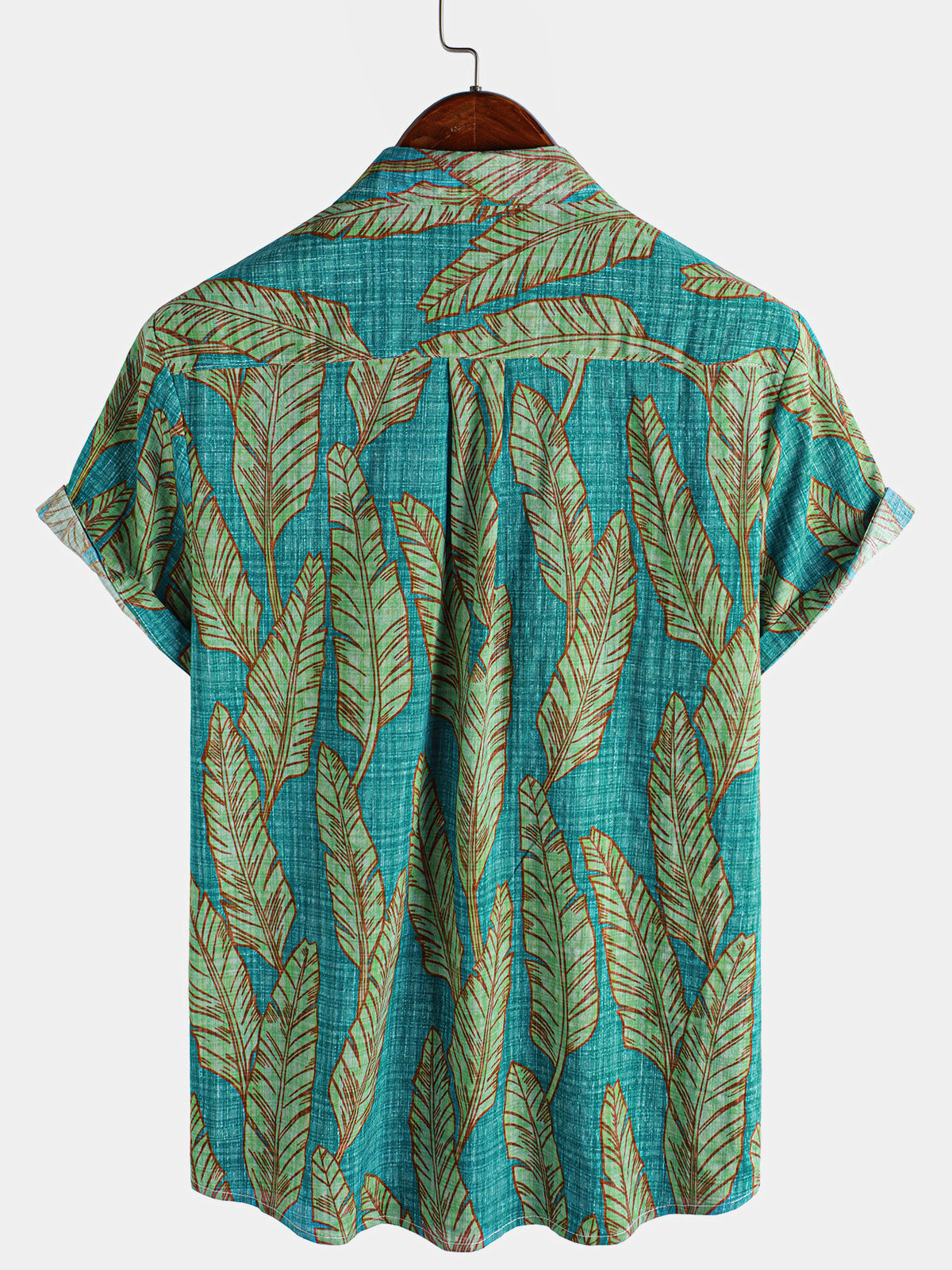 Hawaiian Short-Sleeve Shirt, Green Tropical Leaf Motif, Summer
