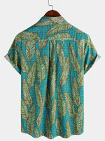 Hawaiian Short-Sleeve Shirt, Green Tropical Leaf Motif, Summer