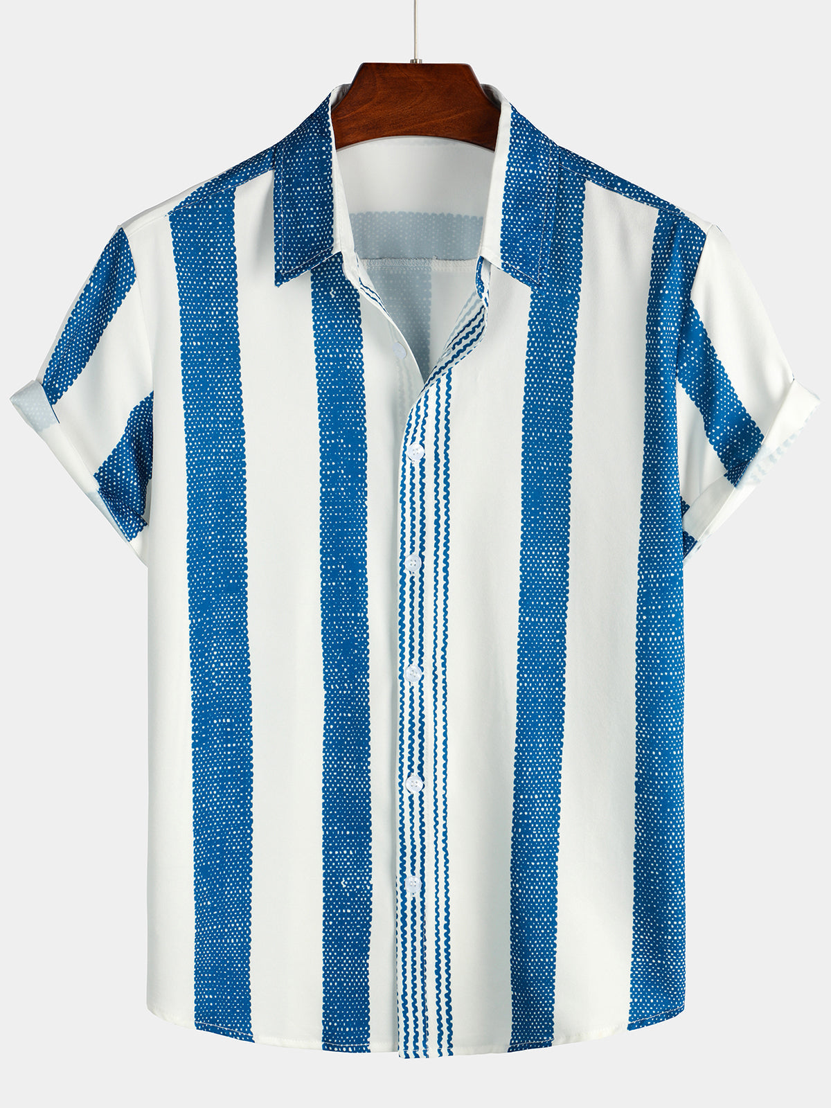 Casual Vintage Blue Vertical Stripe Short-Sleeve Shirt