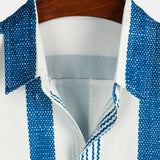 Casual Vintage Blue Vertical Stripe Short-Sleeve Shirt