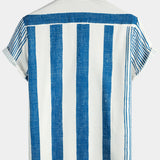 Casual Vintage Blue Vertical Stripe Short-Sleeve Shirt