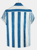 Casual Vintage Blue Vertical Stripe Short-Sleeve Shirt