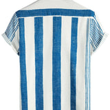 Men's Casual Vintage Cotton Shirt with Short Sleeve in Blue Vertical Stripes