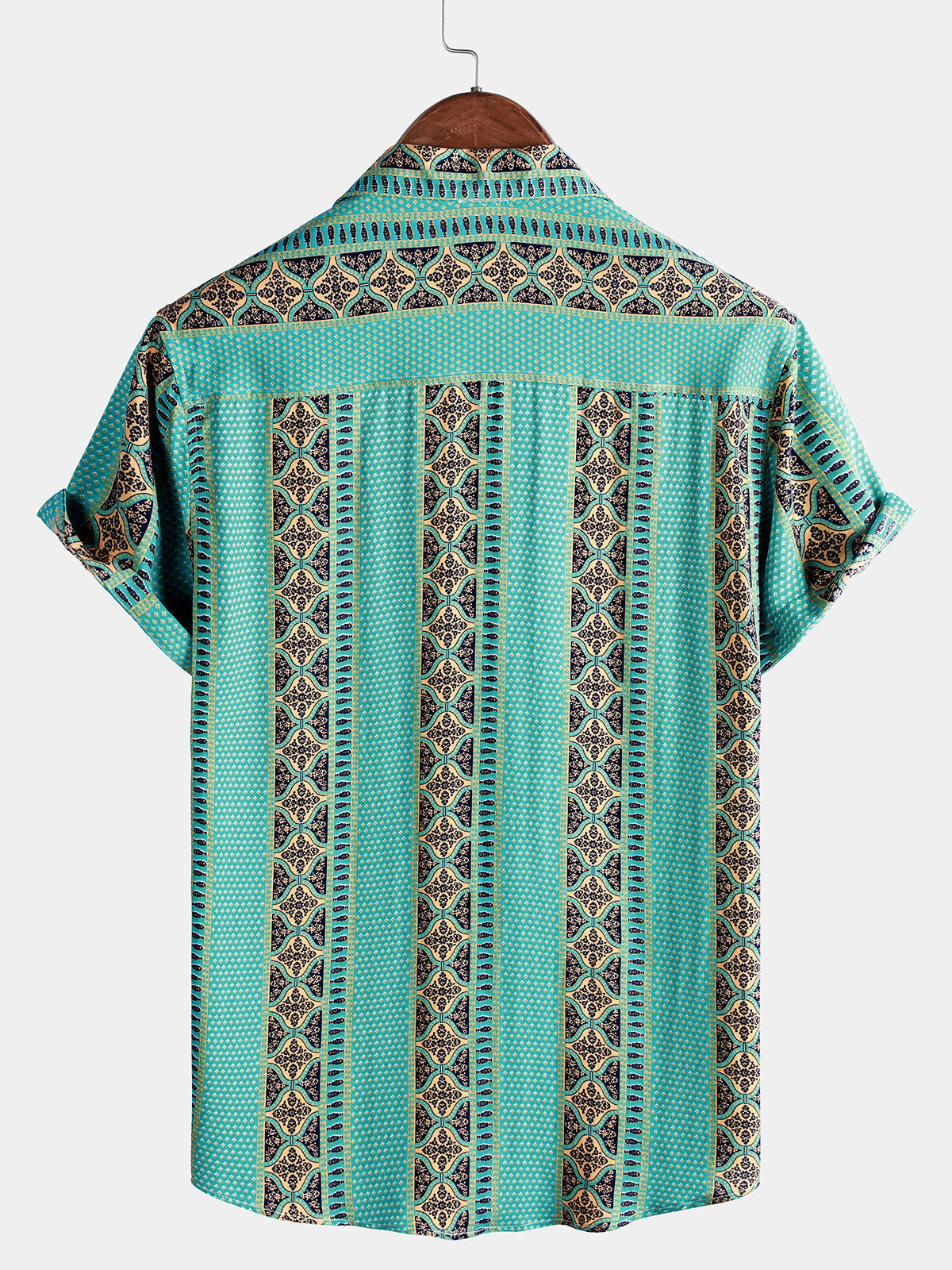 Retro Floral Stripe Button-Up Lightweight Summer Short Sleeve Shirt