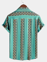 Retro Floral Stripe Button-Up Lightweight Summer Short Sleeve Shirt